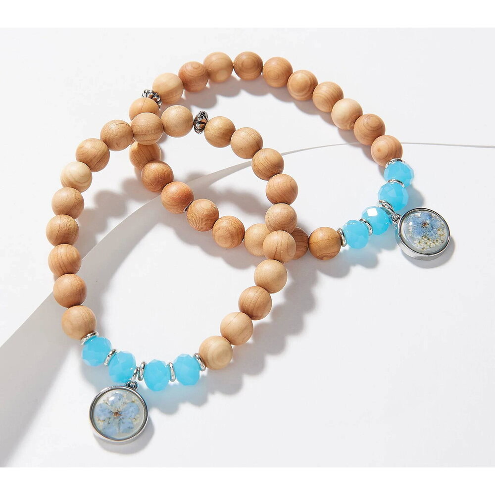 Barbara King 2-pack Set Sandalwood Bracelets with Flower Charm